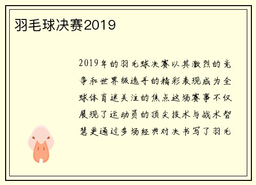 羽毛球决赛2019