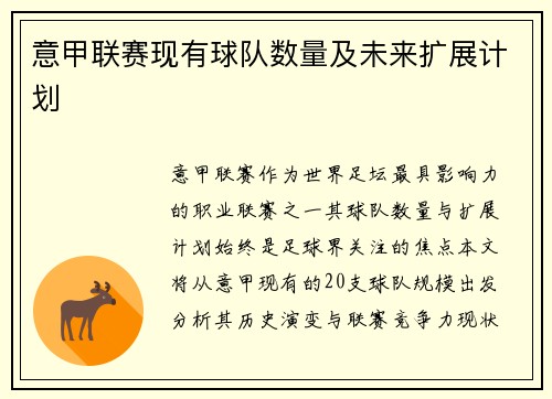 意甲联赛现有球队数量及未来扩展计划